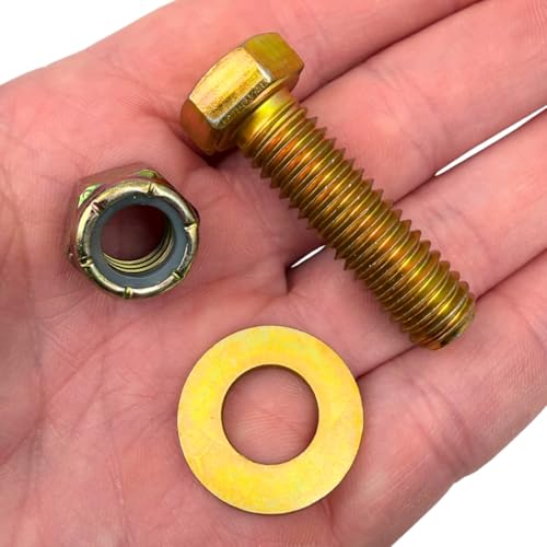 7/16"-14 x 1-1/2" Grade 8 Bolts (10-Pack) – Heavy-Duty Hex Bolts Includes Flat Washers & Nylon Lock Nuts – High-Strength SAE J429 Anti-Vibration 1.5" Coarse Thread Bolts 10 Bolts, Washers, Nuts