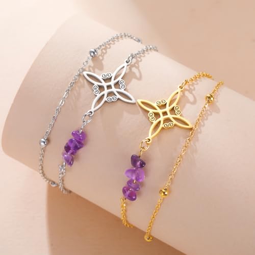 LIKGREAT Witches Knot Bracelet with Amethyst Crystal for Women sliver