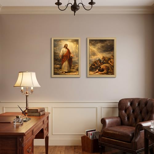 Framed Jesus Christian Canvas Wall Art 2Pcs 12X16 Inch Jesus Christian 026 16"L x 12"W
