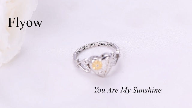 Flyow Sunflower urn Ring for Ashes 925 Sterling Silver You are my sunshine Cremation Finger Ring Jewelry for Women Teen R 1/2