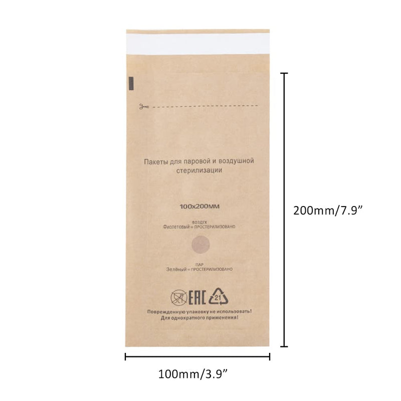 [Australia - AusPower] - 100 Self-Sealing Cleaning Pouches, Dry Heat Autoclave Kraft Paper Cleaning Bags for Dentist Tools and Nail Art Supplies (100mm x 200mm) 100mm x 200mm 