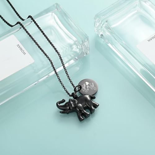 Urn Necklace for Ashes Elephant Cremation Jewelry for Human Pet Ashes Keepsake Memorial Urn Pendant Locket for Women Men Black