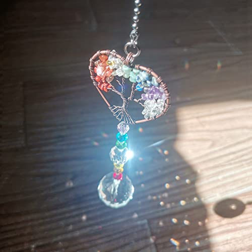 Window Hanging Suncatcher with Crystal, Tree of Life Suncatcher Garden Hanging Rainbow Maker Ornament (Tree of Life-Heart) Tree of Life-heart
