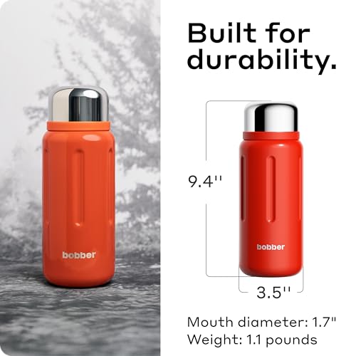 BOBBER 26 oz Stainless Steel Heavy Duty Thermo Flask with Removable Tea Infuser – Keeps Hot 28 Hours, Cold 42 Hours – Rugged, Leak-Proof, Dishwasher Safe Vacuum Insulated Bottle (Red) 26 Ounces Cayenne Red