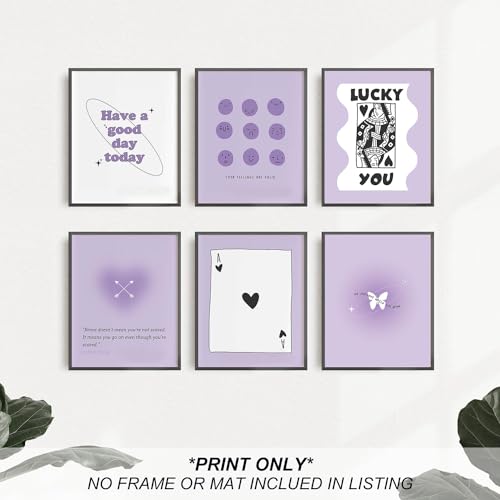 heilkee Purple Preppy Wall Decor Pastel Purple Aura Gradient Poster Trendy Funky Prints Inspirational Quotes Wall Art Set of 6 Spiritual Gifts for Women(UNFRAMED 8x10in)