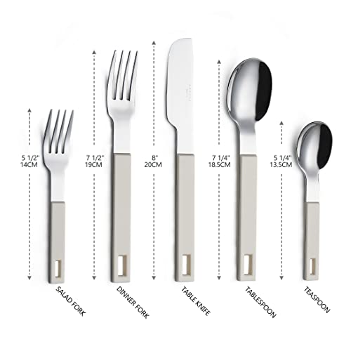 ANNOVA Silverware Set 20 Pieces Stainless Steel Cutlery Color Block Handle Modern Style Flatware - 4 x Dinner Knife; 4 x Dinner Fork; 4 x Salad Fork; 4 x Dinner Spoon; 4 x Dessert Spoon (Cream, White) Cream