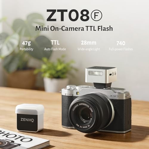 ZENIKO ZT08 F TTL Mini On‑Camera Flash,6500K Speedlite for Fuji (Silver) ZT08-F for Fujifilm (Silver)