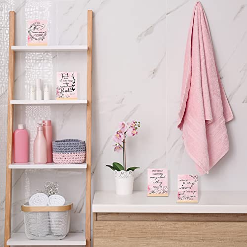 Yulejo 4 Pcs Pink Inspirational Desk Decor Christian Gifts for Women Motivational Office Desk Accessories Decor Sign Bible Verse Wood Block Plaque Positive Centerpiece for Mother Girls Faith Gifts
