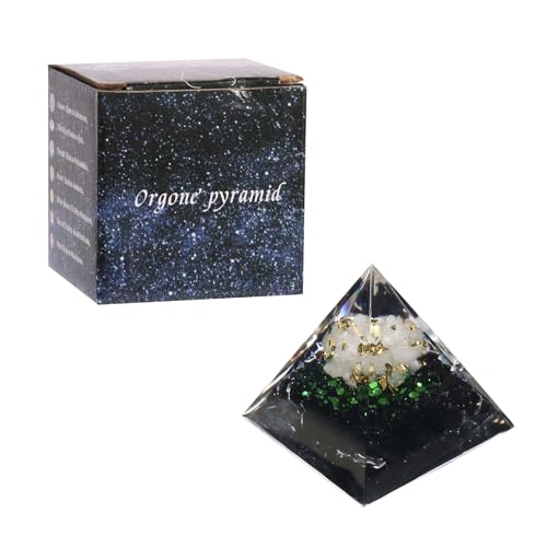 Handmade Orgone Pyramid with Natural Crystals & Mini Tree - Orgonite Healing Crystal Desk Decor for Meditation, Stress Relief-Office & Home Decor-Celestial Fog Celestial Fog