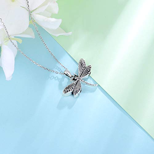 925 Sterling Silver Cremation Jewelry Dragonfly Butterfly Urn Necklace Hold Two Dual Ash Necklace for Loved Ones Cremains Keepsake Memorial Gift for Women dragonfly urn necklace