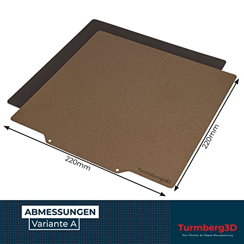 Turmberg3D - Rough PEI Printed Bed Surface - Spring Steel Sheet Including Magnetic Base (Variant A -220 x 220 mm)