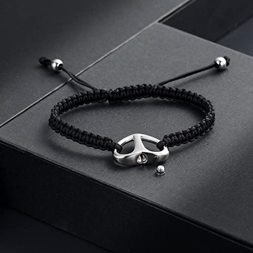 Black Rope Cremation Bracelet With Stainless Steel Heart Urn Jewelry Adjustable Expandable Urn Bracelet