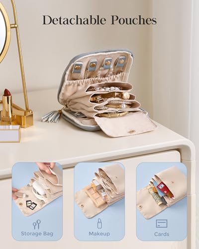 Lolalet Travel Jewelry Case Organizer, Soft Jewellery Pouch -Dustyblue Dustyblue