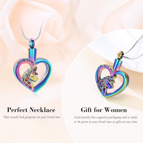 "Unicorn Heart Cremation Jewelry for Ashes for Women Men Crystal Urn Necklace Charm Ashes Holder Keepsake Gift Pendant, Metal, not"