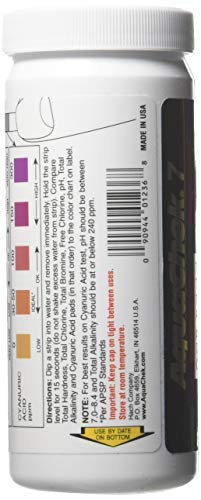 AquaChek 7-Way Pool and Spa Test Strips - Silver Pool Test Strips For pH, Total Chlorine, Free Chlorine, Bromine, Alkalinity, Total Hardness, and Cyanuric Acid - Water Quality Testing Kit (100 Strips) 1-Pack test strip