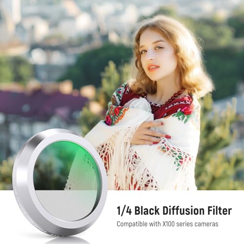 NEEWER Black Diffusion 1/4 Filter for Mist Cinematic Effect, Dreamy Effect Filter Compatible with Fujifilm X100 X100S X100F X100T X100V X100VI Cameras, Silver Black Diffusion 1/4 Filter/Silver Frame