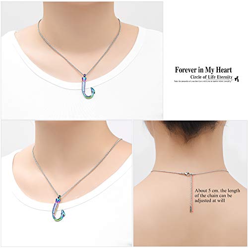 Hearbeingt Fishing Cremation Jewelry Fish Hook Urn Necklaces for Ashes A-Colorful