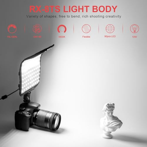 Fomito Foldable Flexible LED Video Light Panel, Dimmable On-Camera Soft Lighting,5600K CRI95, Splash-Proof for Studio Photography, Video Recording, Live Streaming, RX-8Ts Kit 5600K
