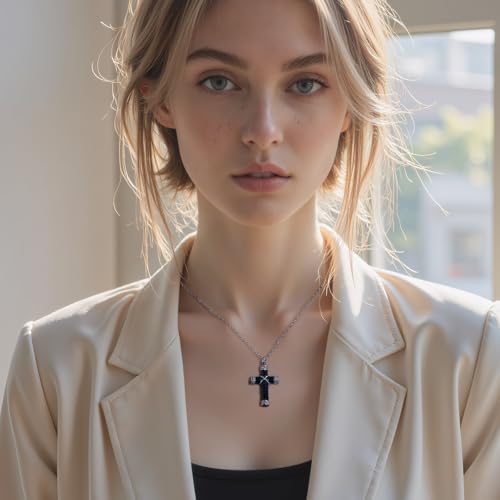 Rope Winding Cross Urn Necklaces for Ashes Cremation Jewelry Pendant Necklace Memorial Keepsake Jewelry Cross Ashes Pendant Silver-Black
