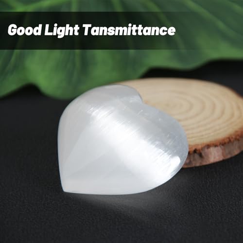 1PC Selenite Crystal Heart Worry Stone, Natural Heart Rocks