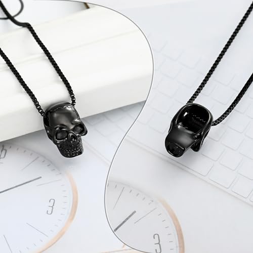 XSMZB Cremation Jewelry for Ashes for Pet Human Skull Urn Necklace for Ashes for Men Women Memorial Ash Holder Keepsake Pendant Black-1