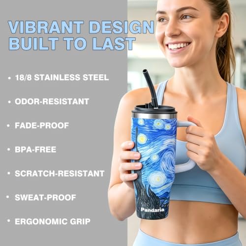 30 oz Tumbler with Handle, Starry Night Sports Travel Mug 30 Ounces