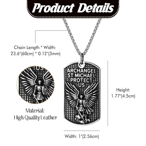 Oidea Men's Saint Michael Necklace: Double-sided Stainless Steel St Michael The Archangel Pendant Necklaces for Men Women Religious Catholic Amulet Jewelry Gifts Silver