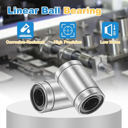 sourcing map 12Pcs LM8UU Linear Ball Bearings, 8mm Bore Dia, 15mm OD, 24mm Length Double Side Rubber Seal Linear Motion Bearing for 3D Printer CNC Machine Applications, ABEC3 8mm x 15mm x 24mm 12
