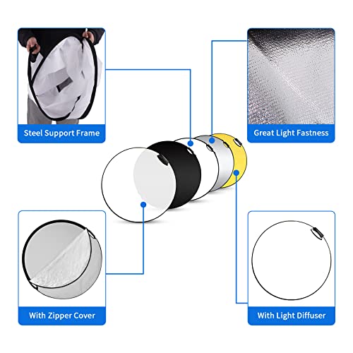 Selens 43 in 5 in 1 Photography Reflector, Collapsible Light Reflector 43 Inch
