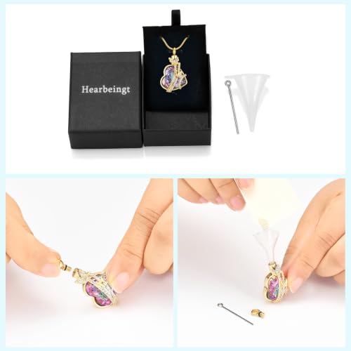 Hearbeingt Butterfly Heart Urn Necklaces for Ashes Cremation Jewelry Gold-Pink