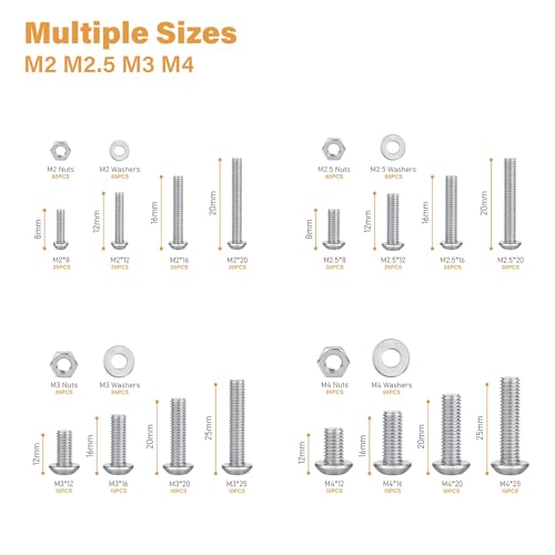 VIGRUE 820-piece 304 stainless steel metric screw and bolt assortment kit with nuts, washers, and storage case