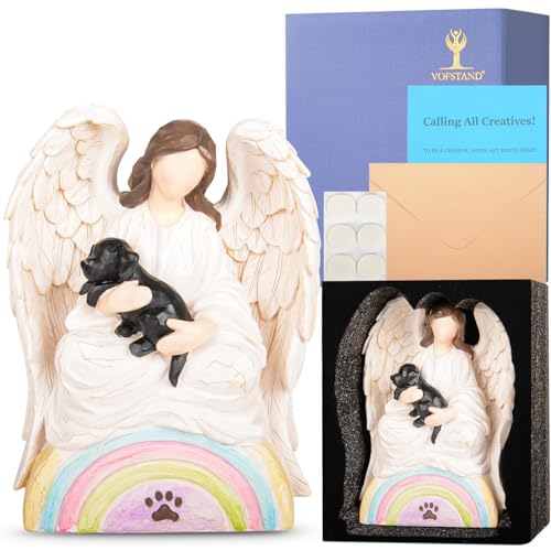 Dog Memorial Figurine Rainbow Bridge Angel Holding Black Labrador Retriever