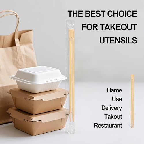Disposable Bamboo Wood Chopsticks – 9.25" Break-Apart Square Chopsticks Individually Wrapped, Flat Wooden Chop Sticks for Takeout, Restaurants & Catering (100paris) 100paris