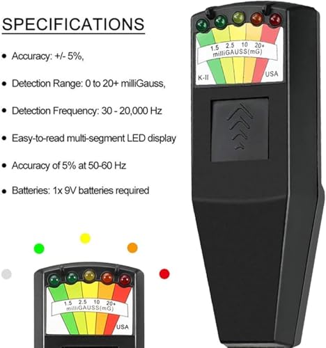K2 EMF Meter, Handheld Electromagnetic Radiation Detector, 5 LED Display EMF Detector for Ghost Hunting, Magnetic Field Monitor 50Hz - 20,000Hz, Portable EMF Meter for Home, Office and Paranormal U