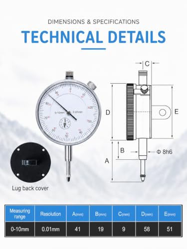 Dial Gauge 0-10 mm, 0.01 mm Accuracy Metric Dial Indicators, Analogue Dial Gauge for Machinists, High Precision Instrument Tool