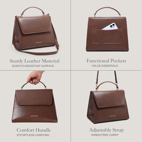 BEAUTYGOODIES Vegan Leather Insulated Lunch Bag for Women, Crocodile Pattern, with Shoulder Strap and Magnetic Closures. Brown