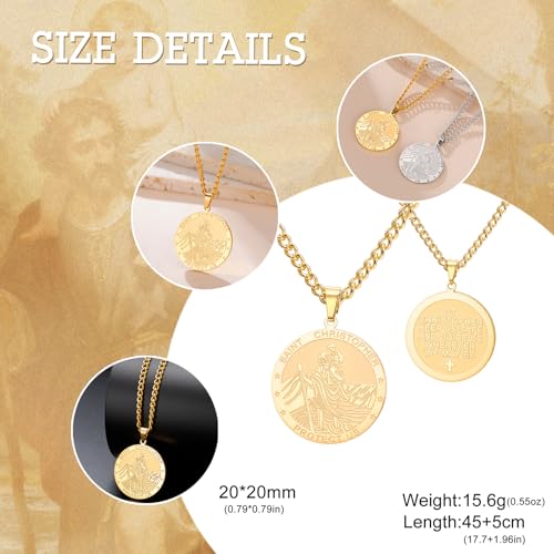Dreamtimes St Christopher Necklace Bible Verse Pendant Medal Pendant Protection Religious Amulet Jewelry For Men Women Guardian Travel Protection Gift Gold
