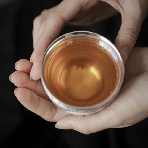 999 Pure Silver Handmade Gilded Kung Fu Tea Cup, Chinese Gongfu Tasting Cup, Luxury Silver-Lined Teaware for Home