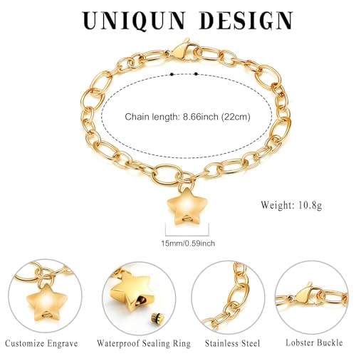 Minicremation Small Star Urn Bracelet for Ashes Stainless Steel Cremation Jewelry Bangles for Pet/Human Ashes Memorial Keepsake Ash Jewelry Gold