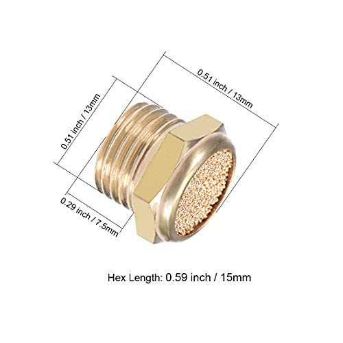 sourcing map 8 pieces 1/4 PT sintered bronze exhaust silencer with brass body flat DE de