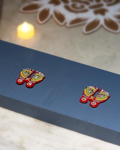 Yellow Paisley Acrylic Rangoli Set with Laxmi Charan Pagla – Traditional Handmade Rangoli Sticker for Home, Diwali, Wedding, Pooja & Housewarming Décor – 10 x 10 Inch