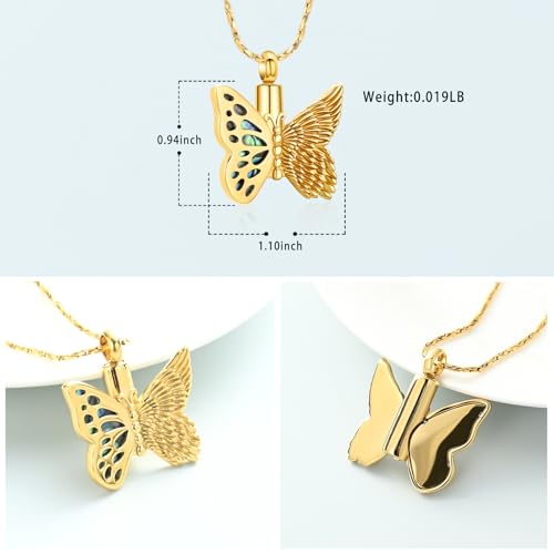 Imrsanl Butterfly Urn Necklace for Ashes Angel Wing Cremation Jewelry Keepsake Funeral Memorial Pendant Gifts of Loss Loved Ones for Women Gold