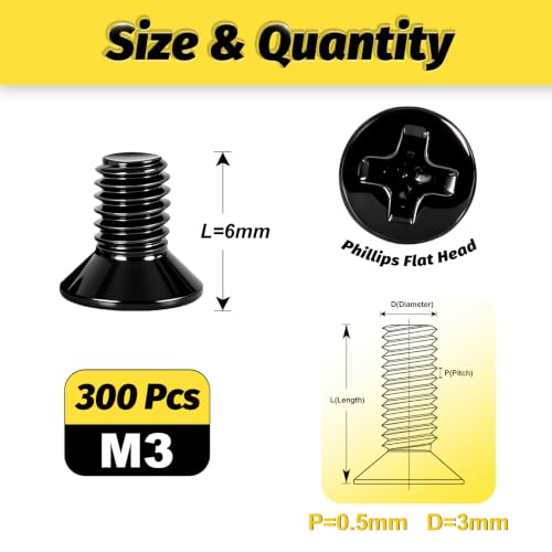 Kadrick M3 x 6mm countersunk flat head screws, 300-piece assortment set