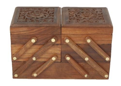 Sheesham Wood Jewelry Box Organizer, Handmade Wooden Jewelry Storage Chest with Multiple Drawers, Jewelry Holder for Rings, Earrings, Bracelets and Accessories Sliding – Hand Carved