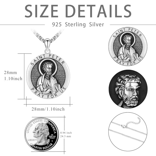 Religious Necklace for Men 925 Sterling Silver Religious Pendant Religious Jewellery Gifts for Talisman Amulet Saint Peter