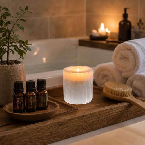 NKlaus Selenite Tealight Holder Round 8 x 8 cm