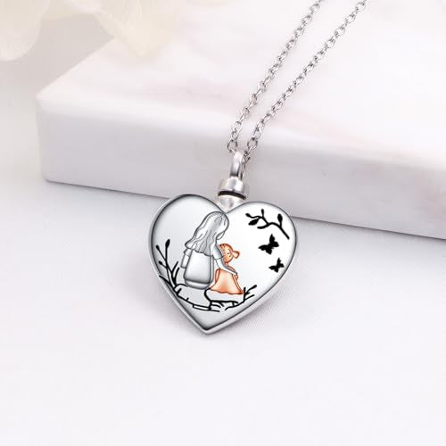 925 Sterling Silver Mom Child Heart Urn Pendant Cremation Memorial Jewelry