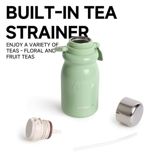 HOLOHOLO Insulated Water Bottle with POP-UP Straw Leak-Proof, Tea Strainer, Multipurpose Lid Cup, Handle, Stainless Steel, 24-Hour Temperature Control, 30 oz (Green) Green