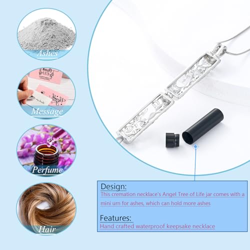 Hearbeingt Tree of Life Urn Necklaces for Ashes Cylinder Cremation Jewelry A-Silve Black
