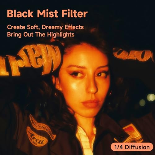 Walking Way 49MM Black Diffusion Filter 1/4 Pro Mist Dreamy Cinematic Effect Soft Focus Filter with 24 Multi-Layer Coatings for Portrait/Vlog/Video/Photography 1/4 Diffusion